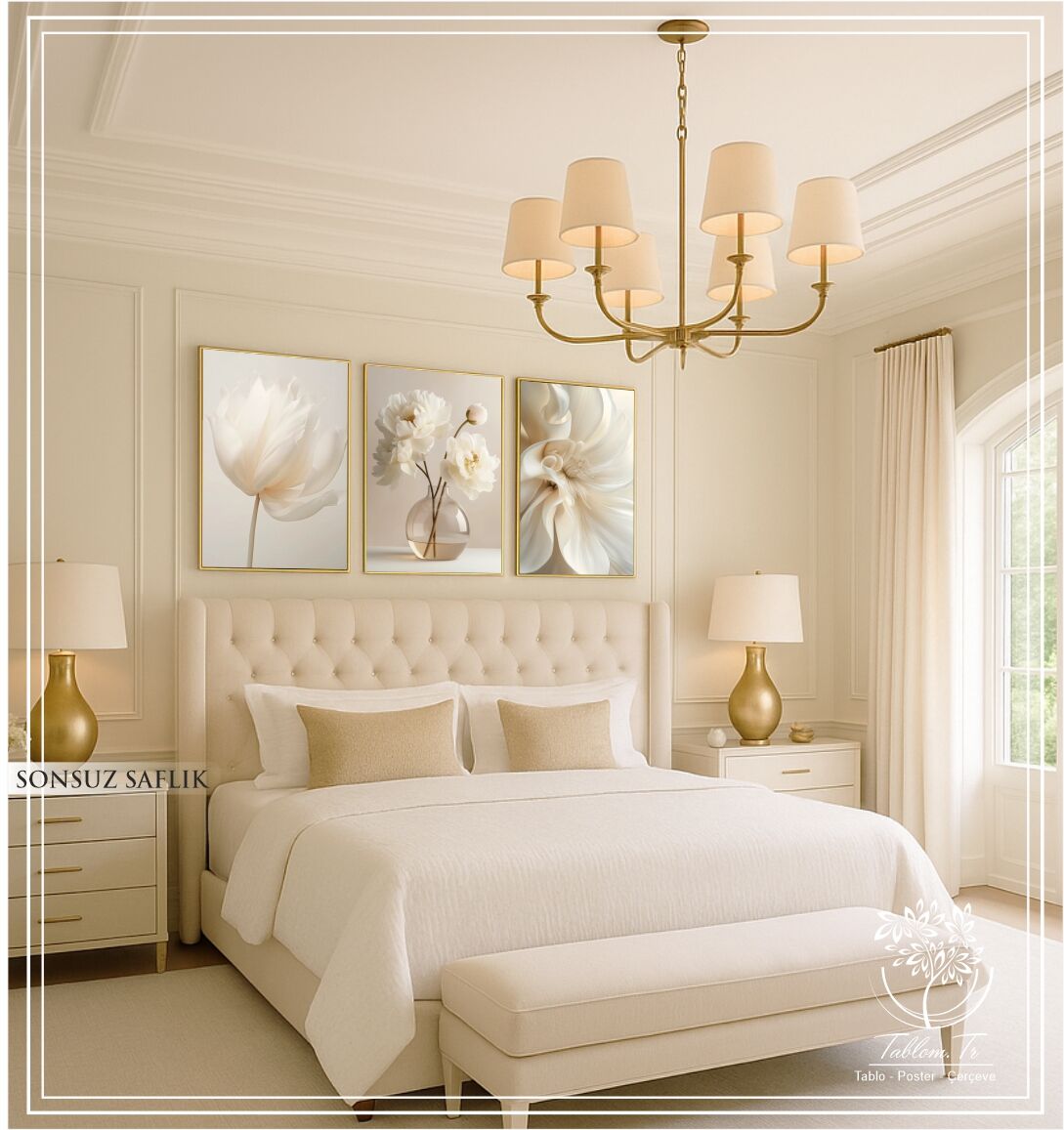 Dijital Baskılı Metal Çerçeveli Camlı Üçlü Dekoratif Tablo - Sonsuz Saflık