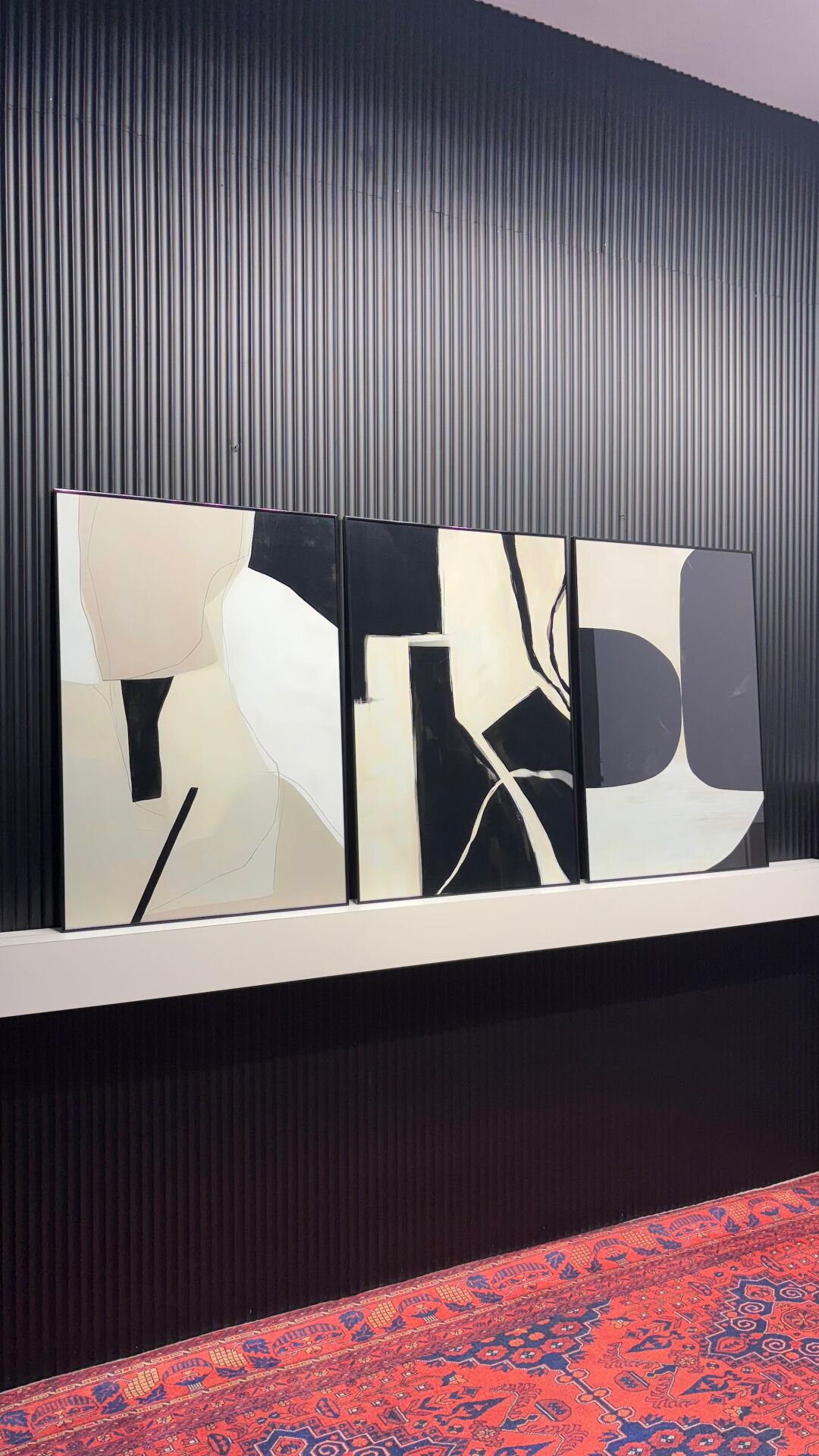 Dijital Baskılı Metal Çerçeveli Camlı Üçlü Dekoratif Tablo - Soyut Denge