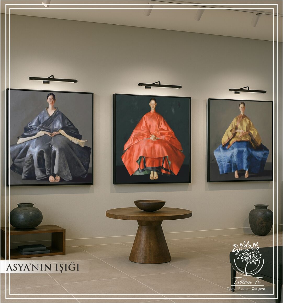 Metal Çerçeveli Gercek Camlı 3'lü Tablo - Asya'nın Işığı