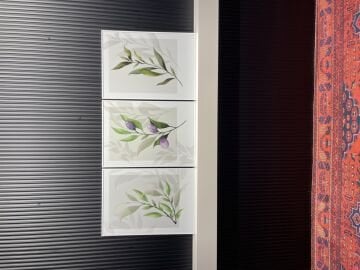 Metal Çerçeveli Camlı Botanika 3'LÜ Dekoratif Tablo Seti