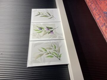 Metal Çerçeveli Camlı Botanika 3'LÜ Dekoratif Tablo Seti