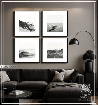 Metal Çerçeveli Camlı 4'lü Dekoratif Tablo Seti - Sessiz Doğa