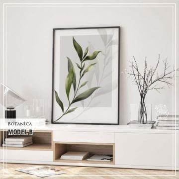 Metal Çerçeveli Camlı Botanika Tekli Dekoratif Tablo