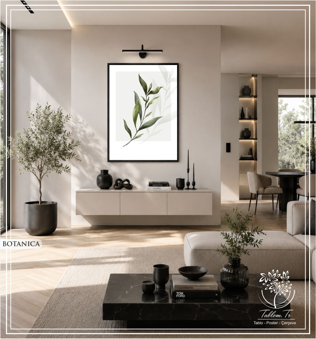 Metal Çerçeveli Camlı Botanika Tekli Dekoratif Tablo