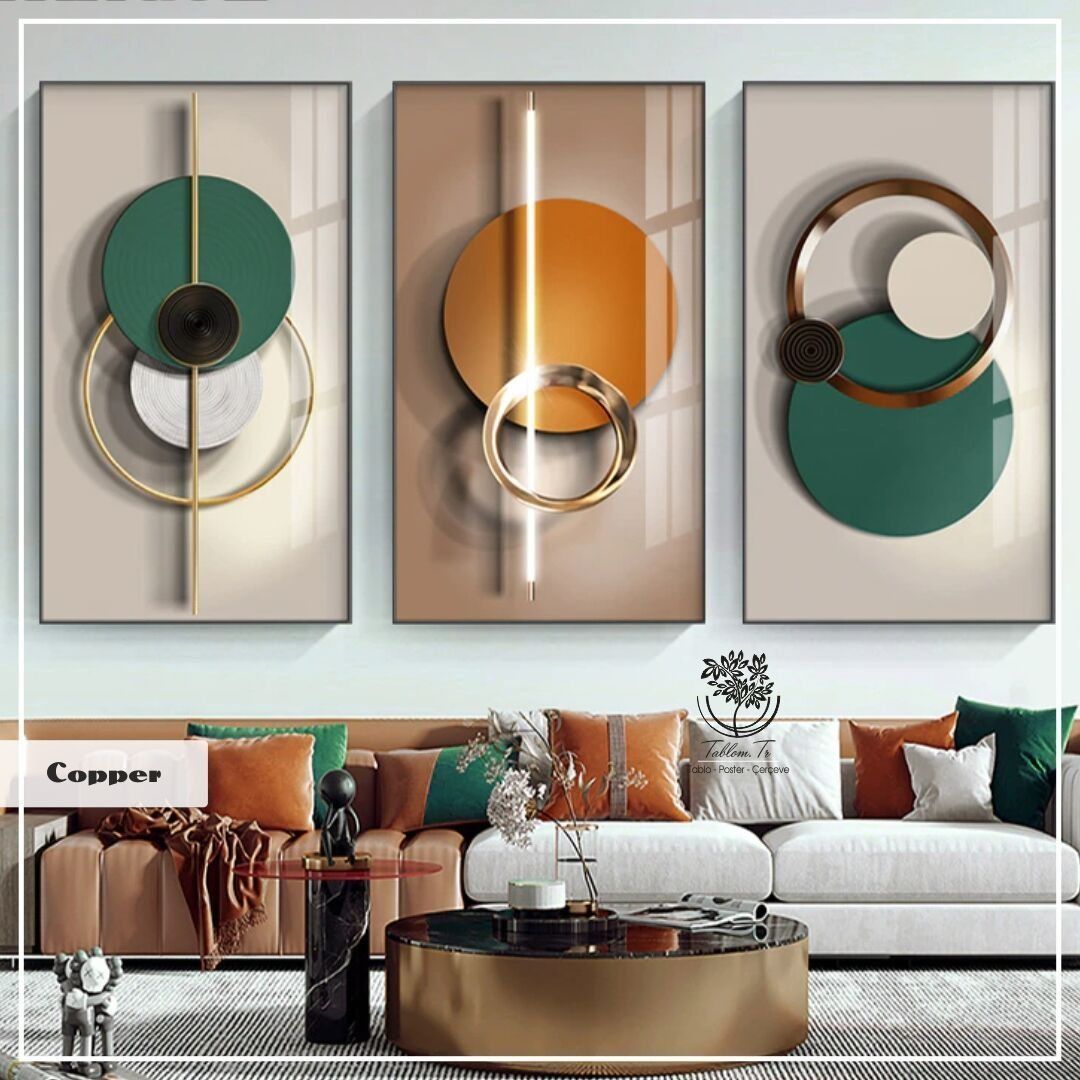 Copper Üçlü Tablo Gold - 40x50 CM