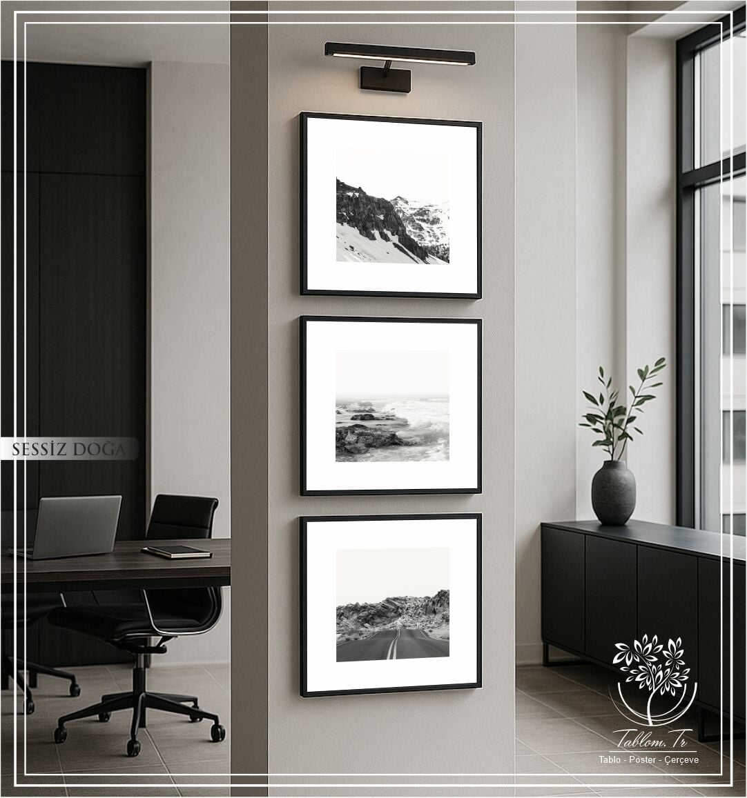 Metal Çerçeveli Camlı 3'lü Dekoratif Tablo Seti - Sessiz Doğa