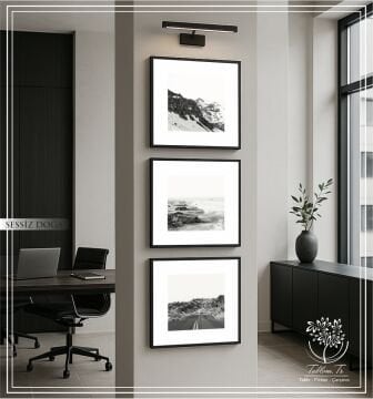 Metal Çerçeveli Camlı 3'lü Dekoratif Tablo Seti - Sessiz Doğa