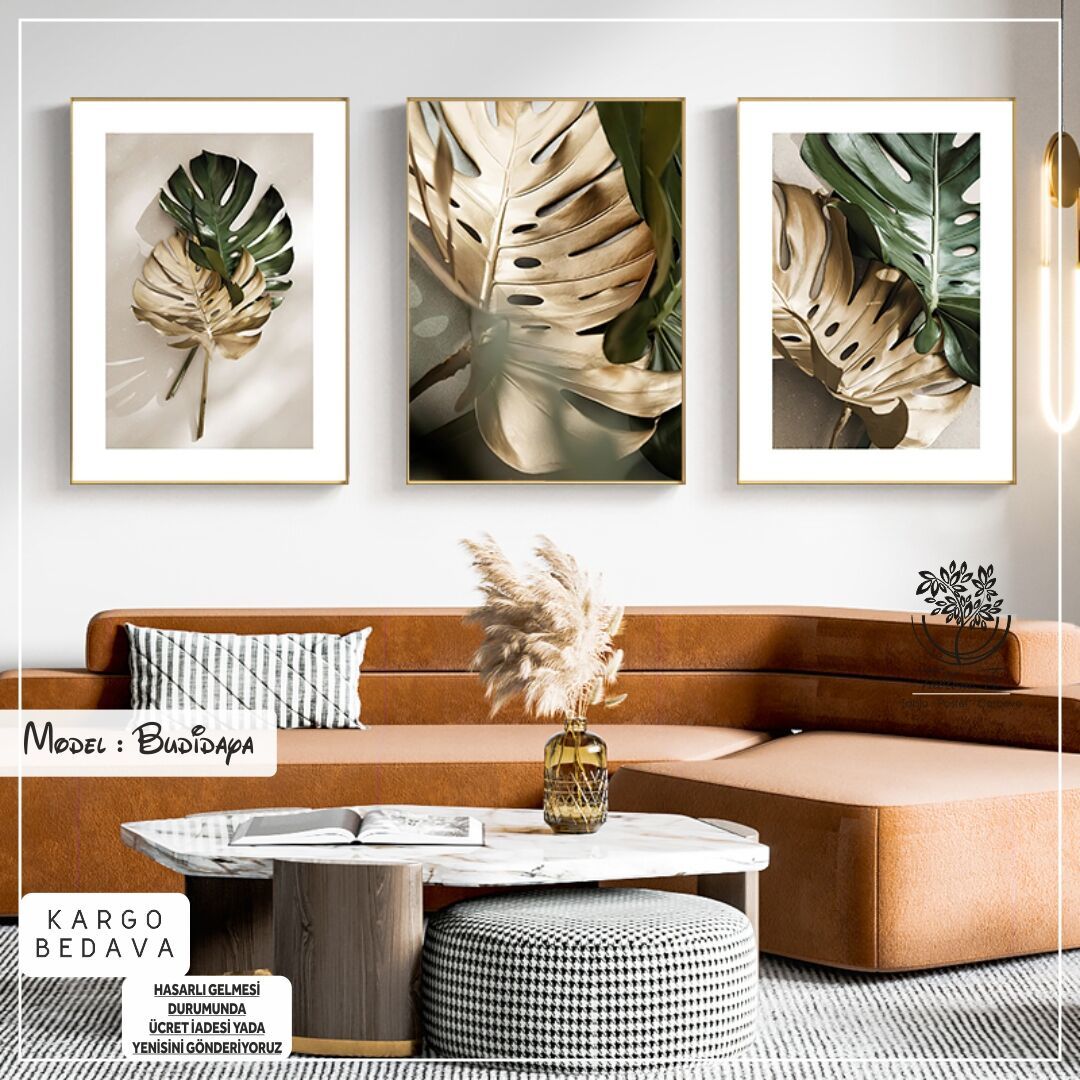 Budidaya Üçlü Tablo Gold - 70x100 CM