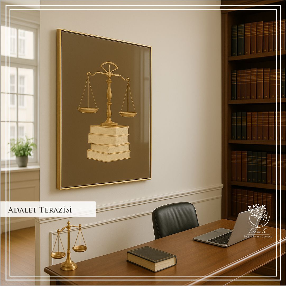 Dijital Baskılı Metal Çerçeceli Camlı Tekli Tablo - Adalet Terazisi