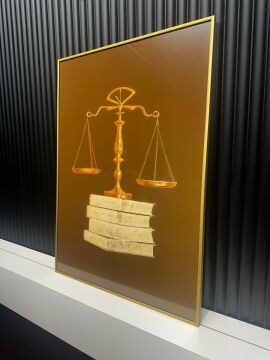 Dijital Baskılı Metal Çerçeceli Camlı Tekli Tablo - Adalet Terazisi