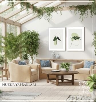 Dijital Baskılı Metal Çerçeveli Camlı İkili Dekoratif Tablo - Huzur Yaprakları