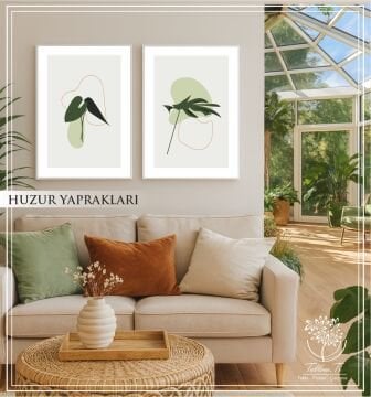 Dijital Baskılı Metal Çerçeveli Camlı İkili Dekoratif Tablo - Huzur Yaprakları