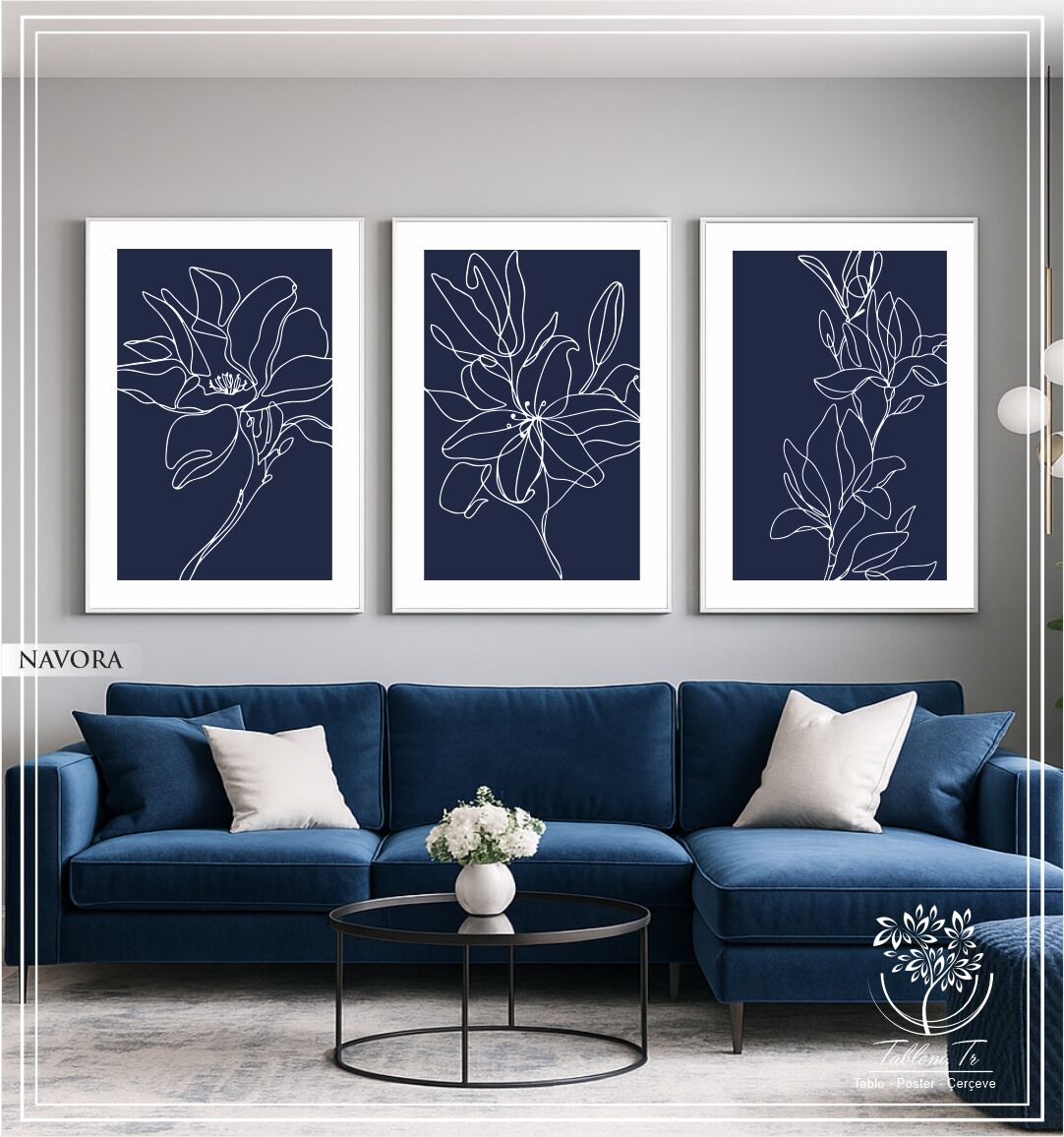 Dijital Baskılı Metal Çerçeveli Camlı Üçlü Dekoratif Tablo - Navora