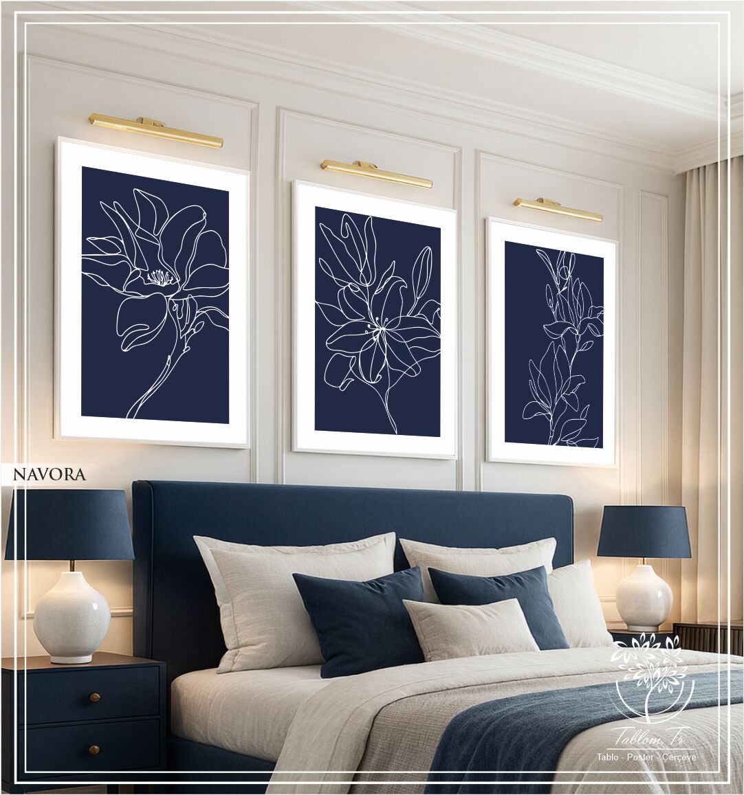 Dijital Baskılı Metal Çerçeveli Camlı Üçlü Dekoratif Tablo - Navora
