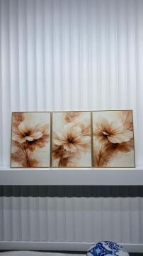 Dijital Baskılı Metal Çerçeveli Camlı Üçlü Dekoratif Tablo - İnci Çiçeği