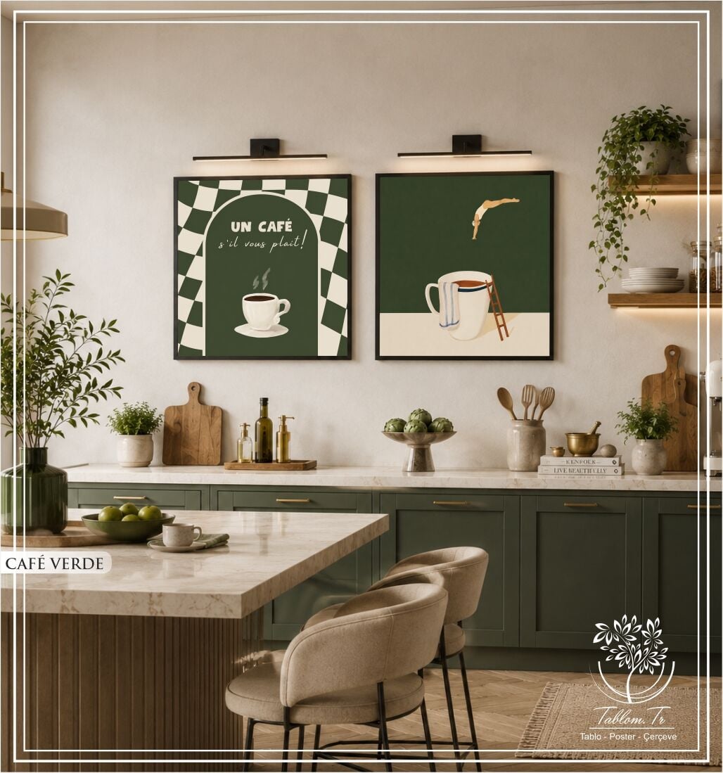 Metal Çerçeveli Gercek Camlı 2'li Tablo - Cafe Verde