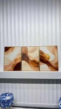 Dijital Baskılı Metal Çerçeveli Camlı Üçlü Dekoratif Tablo - Kum Işığı