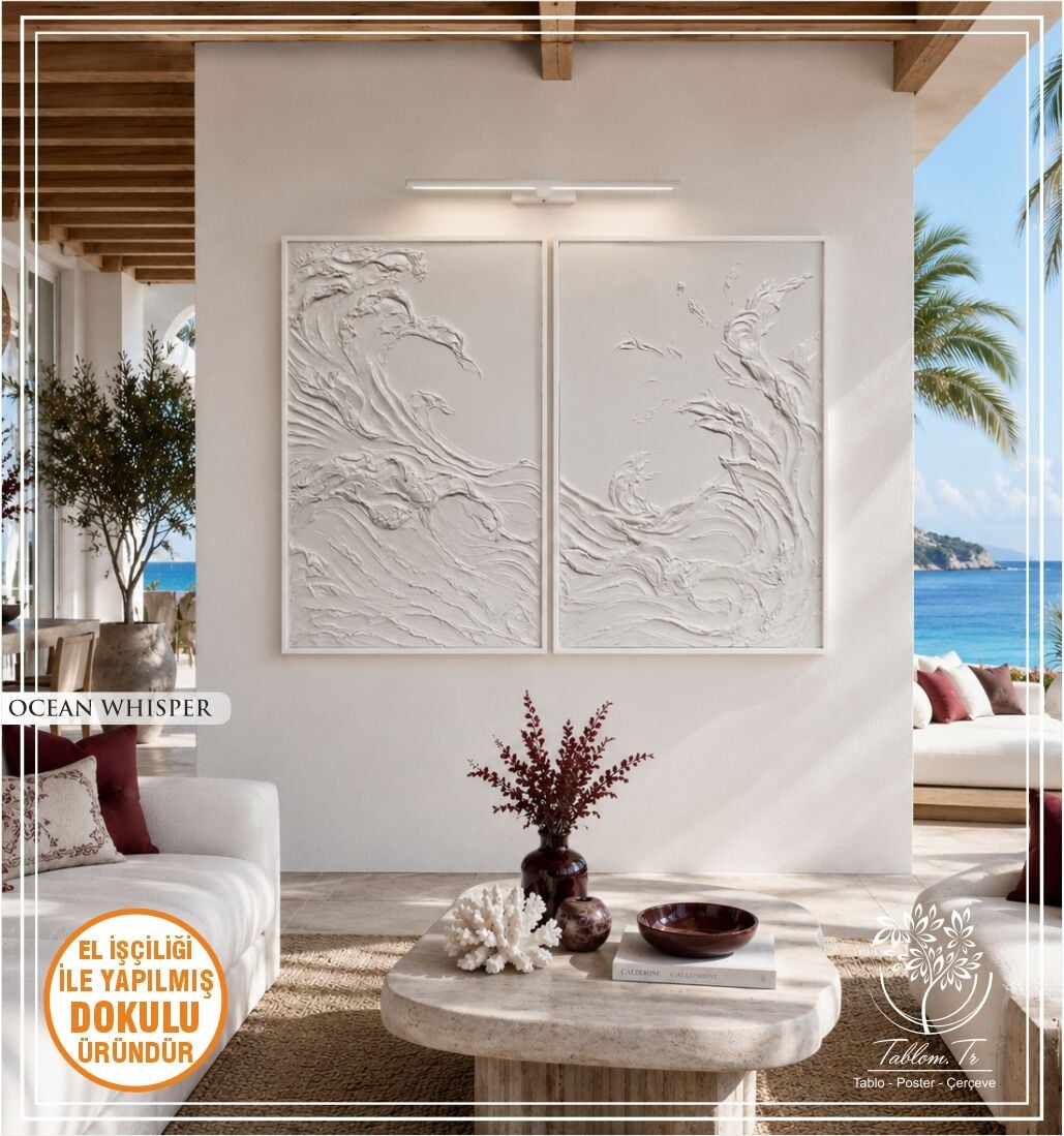 Metal Çerçeveli 3 Boyutlu Dokulu İkili Tablo - Ocean Whisper 50x70