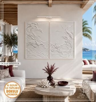 Metal Çerçeveli 3 Boyutlu Dokulu İkili Tablo - Ocean Whisper 50x70