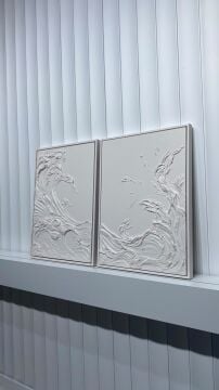 Metal Çerçeveli 3 Boyutlu Dokulu İkili Tablo - Ocean Whisper 50x70