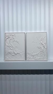 Metal Çerçeveli 3 Boyutlu Dokulu İkili Tablo - Ocean Whisper 50x70