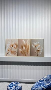 Dijital Baskılı Metal Çerçeveli Camlı 3'lü Dekoratif Tablo - Bohem Zerafet