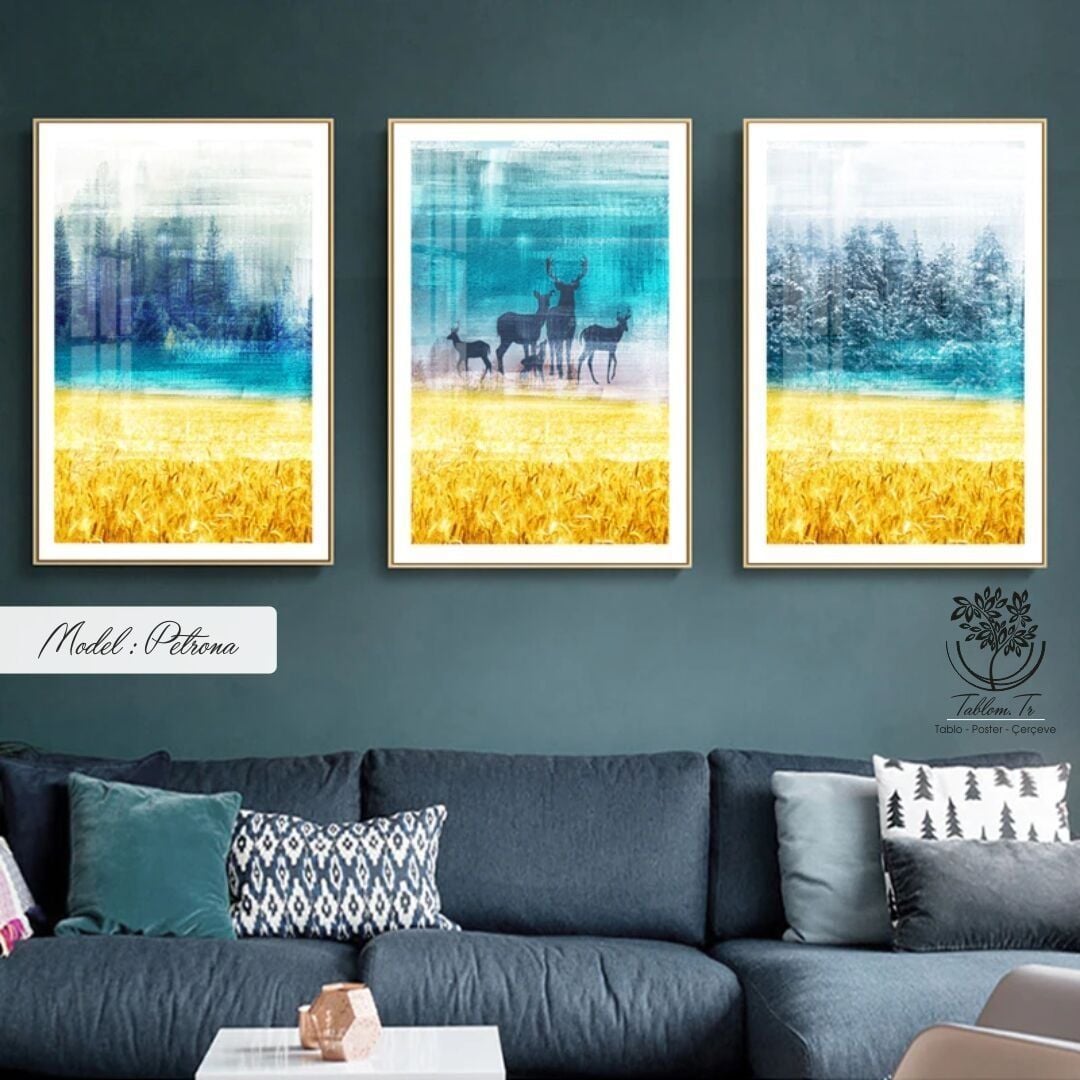 Petrona Üçlü Tablo Gold - 50x70 CM