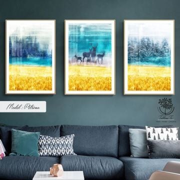 Petrona Üçlü Tablo Gold - 50x70 CM