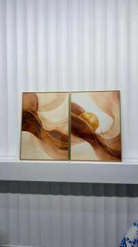 Dijital Baskılı Metal Çerçeveli Camlı İkili Dekoratif Tablo - Kum Işığı