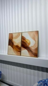 Dijital Baskılı Metal Çerçeveli Camlı İkili Dekoratif Tablo - Kum Işığı