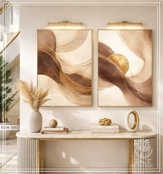 Dijital Baskılı Metal Çerçeveli Camlı İkili Dekoratif Tablo - Kum Işığı