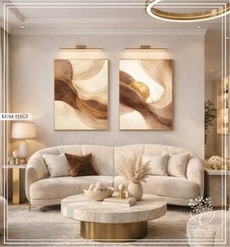 Dijital Baskılı Metal Çerçeveli Camlı İkili Dekoratif Tablo - Kum Işığı