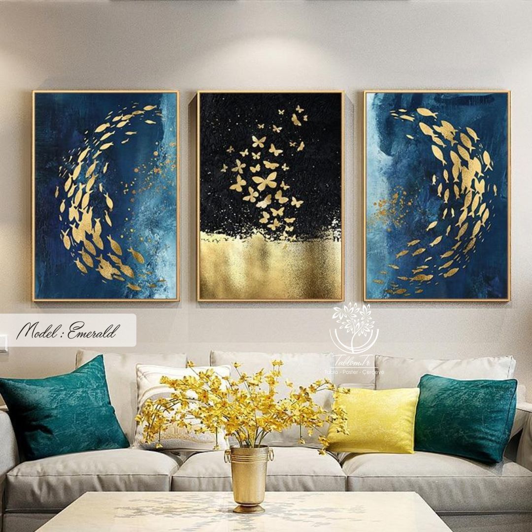 Emerald Üçlü Tablo Siyah - 70x100 CM