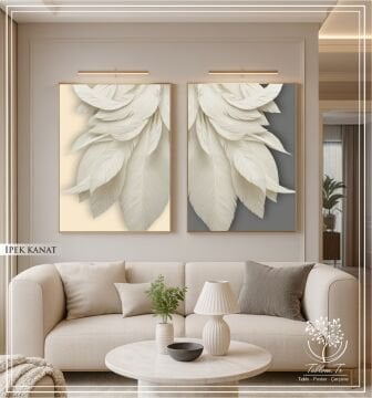 Dijital Baskılı Metal Çerçeveli Camlı İkili Dekoratif Tablo - İpek Kanat