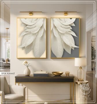 Dijital Baskılı Metal Çerçeveli Camlı İkili Dekoratif Tablo - İpek Kanat