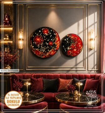 Metal Çerçeveli 3 Boyutlu İkili Yuvarlak 40/50 CM Tablo - Kızıl İhtişam