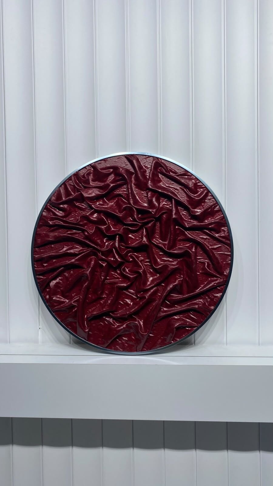 Metal Çerçeveli 3 Boyutlu Yuvarlak 70 CM Tablo - Bordo Işıltı