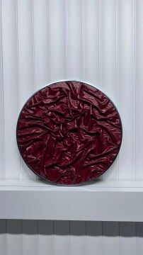 Metal Çerçeveli 3 Boyutlu Yuvarlak 70 CM Tablo - Bordo Işıltı