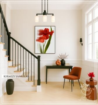 Dijital Baskılı Metal Çerçeceli Camlı Tekli Tablo -Kırmızı Yankılar