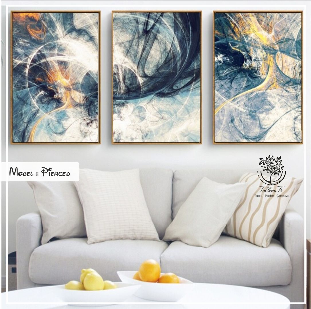 Pierced Üçlü Tablo Siyah - 50x70 CM