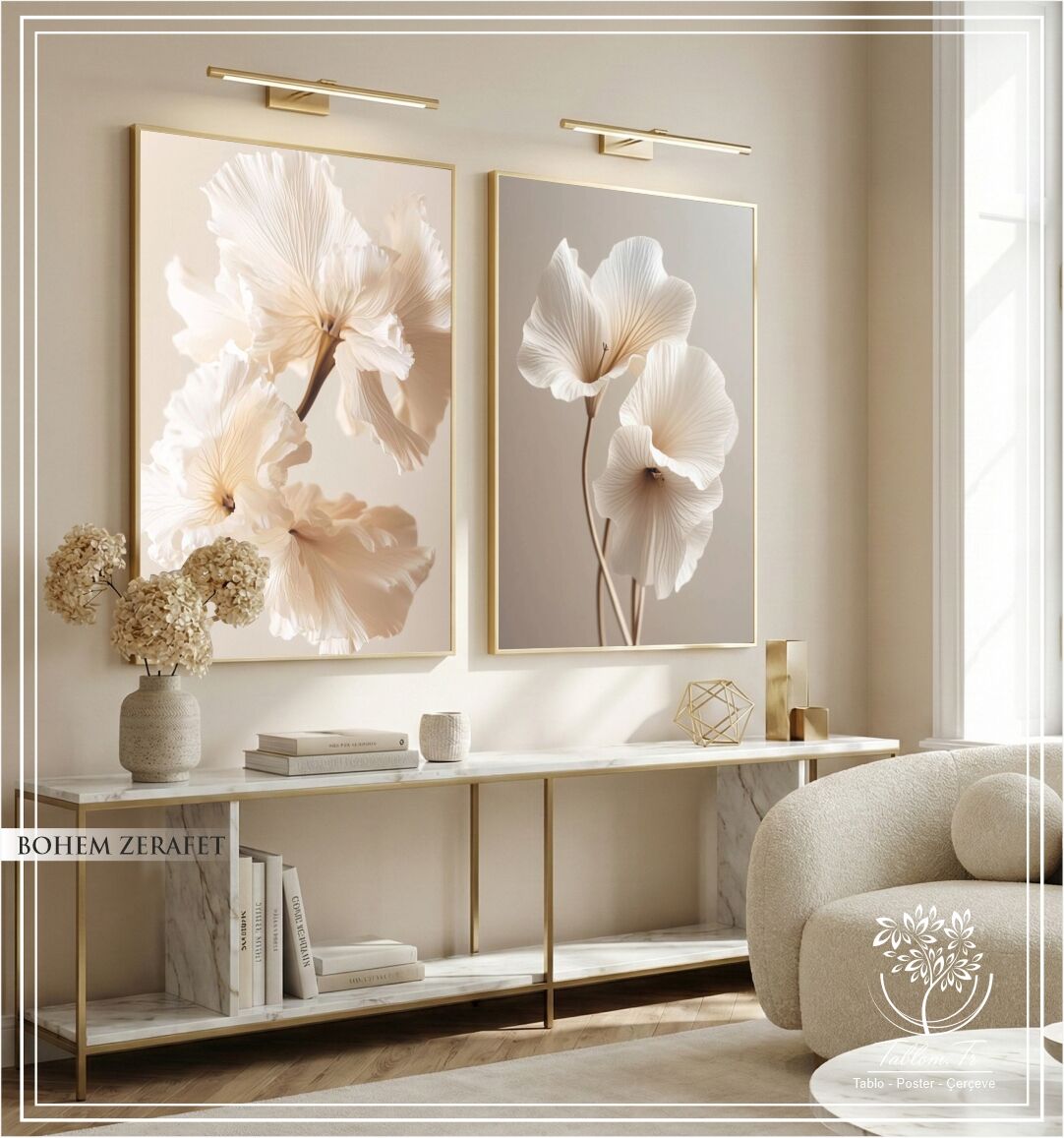 Dijital Baskılı Metal Çerçeveli Camlı İkili Dekoratif Tablo - Bohem Zerafet Model-A
