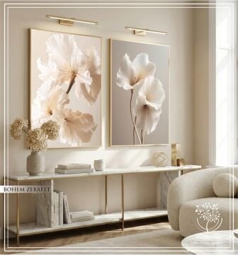 Dijital Baskılı Metal Çerçeveli Camlı İkili Dekoratif Tablo - Bohem Zerafet Model-A