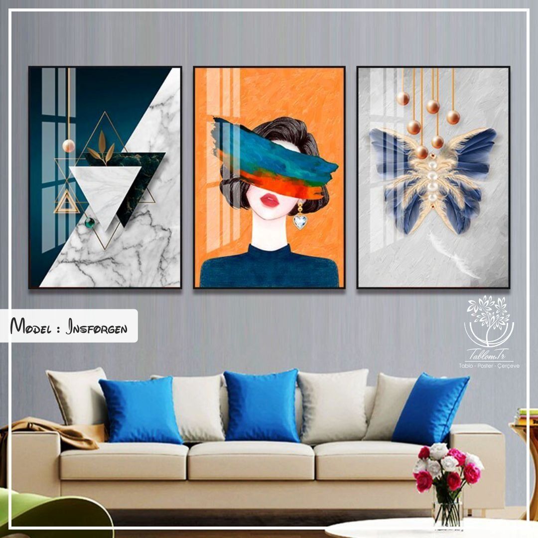 Insforgen Üçlü Tablo Gold - 70x100 CM