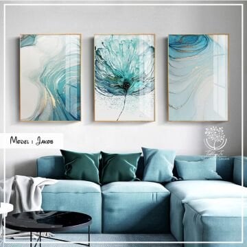 Dijital Baskılı Metal Çerçeveli Camlı Üçlü Dekoratif Tablo - Jakob