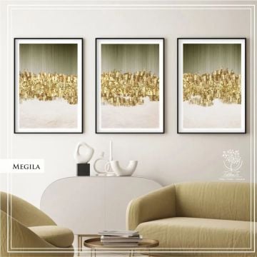 Megila Üçlü Set Tablo Gold - 21x30 CM