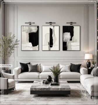 Dijital Baskılı Metal Çerçeveli Camlı Üçlü Dekoratif Tablo - Creston