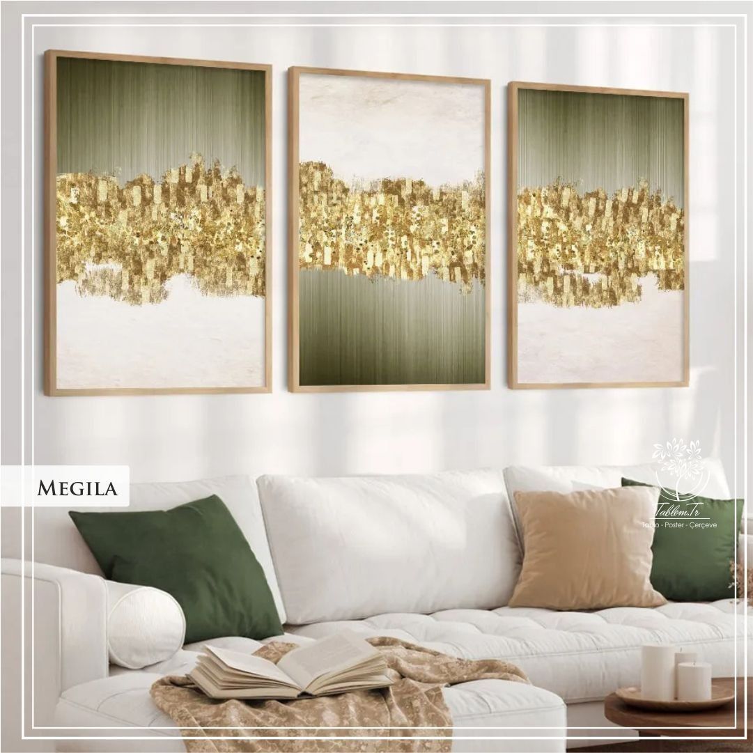 Megila Üçlü Set Tablo Gümüş - 30x40 CM