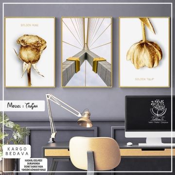 Trajan Üçlü Tablo Beyaz - 40x50 CM