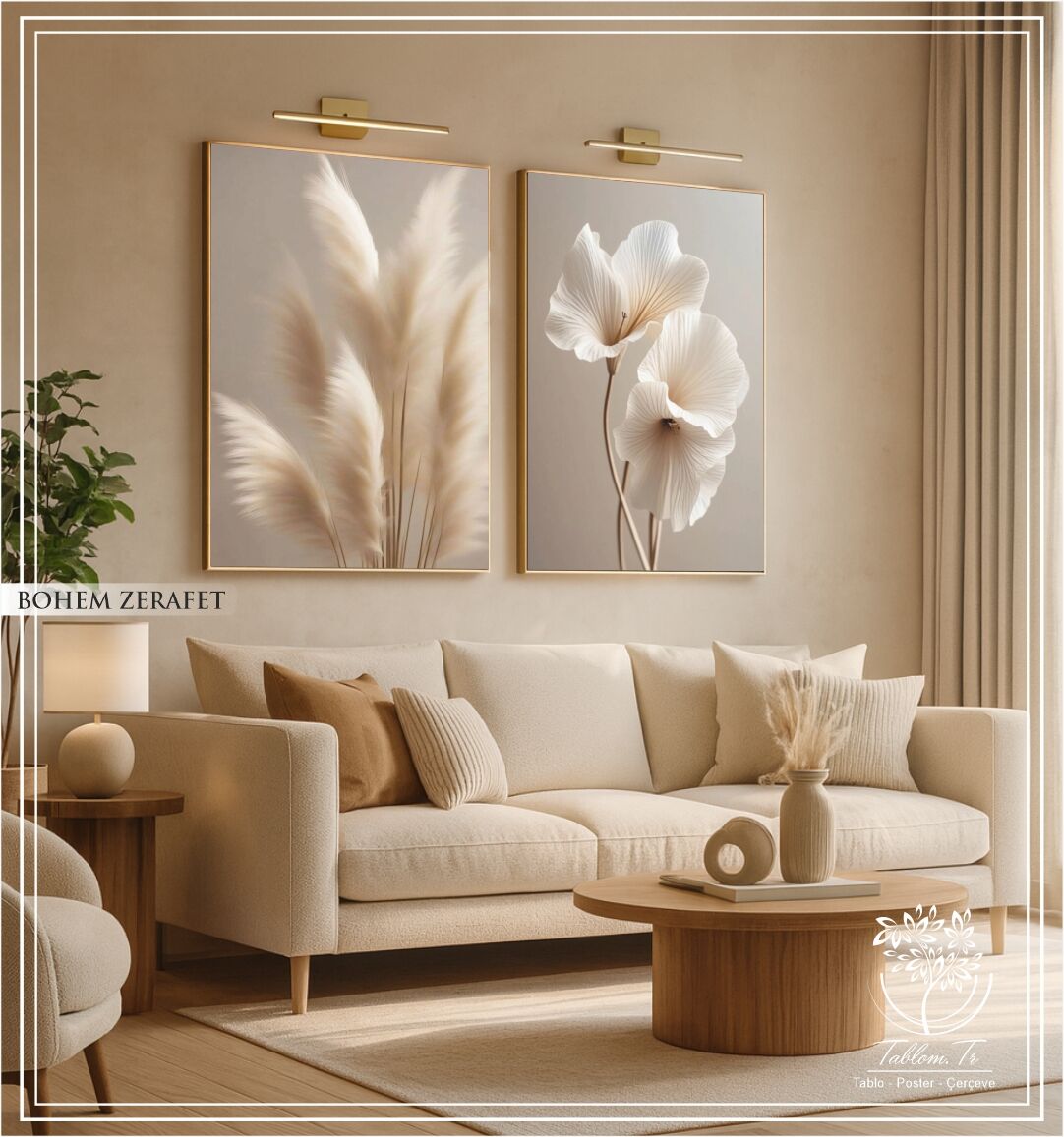 Dijital Baskılı Metal Çerçeveli Camlı İkili Dekoratif Tablo - Bohem Zerafet Model-B