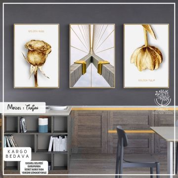 Trajan Üçlü Tablo Gold - 70x100 CM